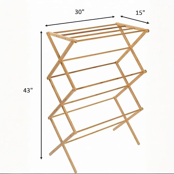 Collapsible Bamboo Drying Rack – Foldable Laundry Drying Stand for Indoor/Outdoor Use – Space-Saving Clothes Rack for Towels, Blankets & Delicates