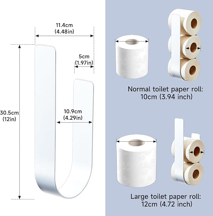 Toilet Paper Storage Wall Mount, Over The Tank Extra Toilet Paper Holder for 3 Rolls Tissue, Metal Tissue Roll Storage Stand for Bathroom, RV Adhesive Loo Roll Holder (White)
