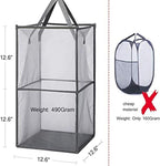 Pop Up Laundry Baskets - Mesh Collapsible Laundry Hampers Storage with Handle - Foldable for Washing Storage, Great for The Kids Room, College Dorm, Travel Organizer (Grey/Double Layer)