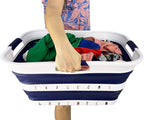 SAMMART 42L (11 gallon) Collapsible Plastic Laundry Basket - Foldable Pop Up Storage Container/Organizer - Space Saving Hamper/Basket (1, White/Starry Blue)