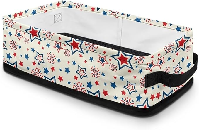 Small Storage Basket for Organizing Shelf Closet Baskets Cube Lightweight Storage Bins Container for Bathroom Office Kitchen 13.89 x 7.13 x 4.37 Inch, Red Blue Star Creamy White