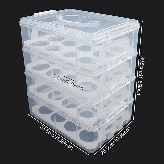 4-Tiers Cupcake Carrier, Cupcake Holder, Cupcake and Brownie Storage Carrier, Stacking Cupcake Storage Container Store up to 48 Cupcakes
