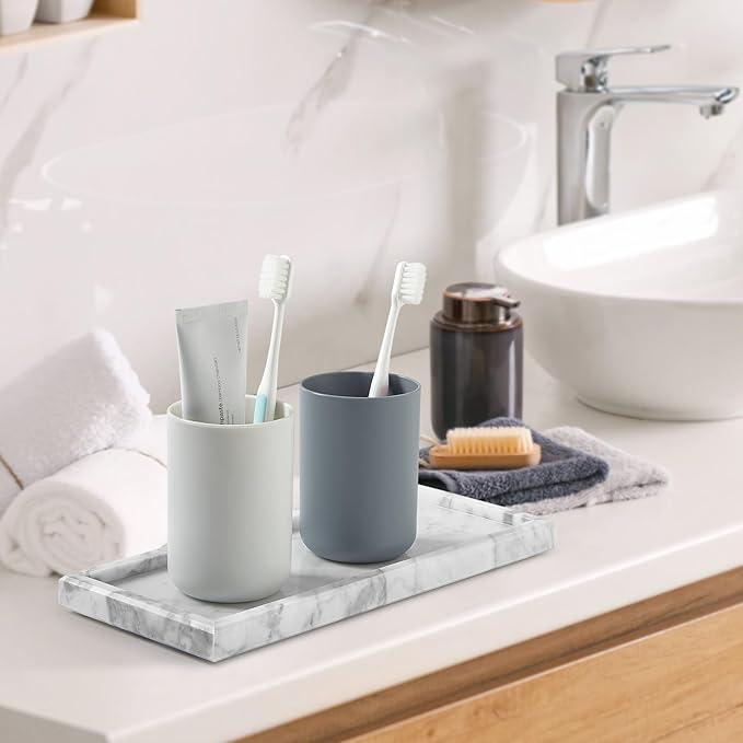 Natural Small Marble Vanity Tray, Luxury Stone Organizer for Bathroom & Kitchen | Holds Soap Dispenser, Jewelry, Perfume | Non-Resin, Non-Ceramic Décor (White, M (11.8" x 5.1" x 0.78"))