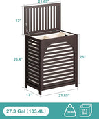 Laundry Hamper, 27.3 Gallon (103L) Bamboo Wood Clothes Laundry Basket with Lid and Handles, Removable Liner