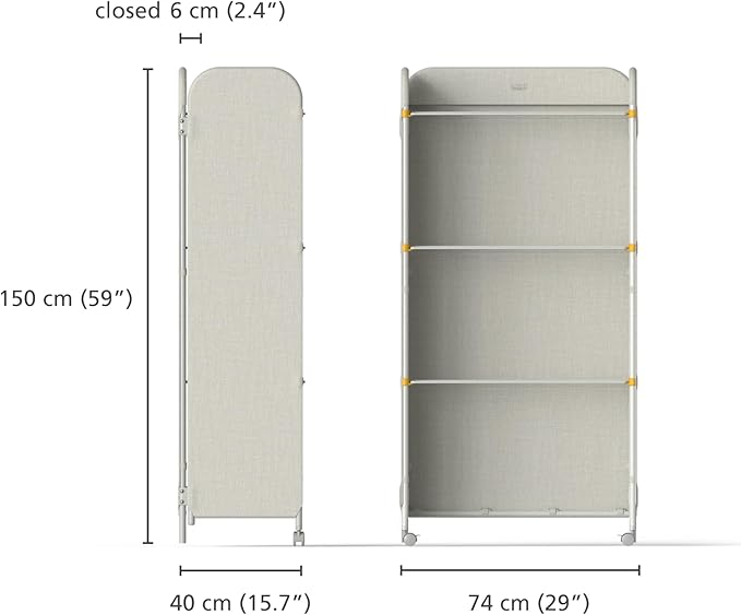 Joseph Joseph Eclipse 3-Tier Adjustable Laundry Drying Rack, Integrated Fabric Cover, Foldable with Wheels, Heavy Duty, Ecru