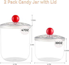 2 Pack Candy Jars with Lids - 47 & 30 OZ Clear Plastic Cookie Storage Containers Airtight Apothecary Canisters for Kitchen Home Decorative Pantry Office Party Organize Sugar Tea Coffee Snacks