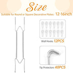 Bilillo 12 Pack Plate Hangers for The Wall, Suitable for 12-16 inch Art Plate, Stainless Steel Invisible Heavy Duty Wire Plate Holder with Wall Hooks, Plate Hangers for Displaying Plates, Silver