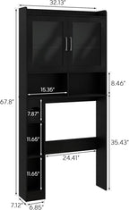 Vabches Over-The-Toilet Storage Cabinet, Farmhouse Style with 2 Acrylic Waves Doors, Space-Saving Home Storage Rack for Restroom, Bathroom and Laundry Room.Black.