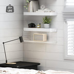QEEIG White Bathroom Shelves Over Toilet - Wall Mounted Floating Shelves Farmhouse Shelf Toilet Paper Storage Small 16 inch Set of 2 (019-W2)