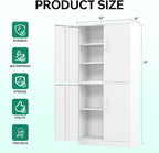 Letaya Metal Storage Cabinet with Lock Door, Adjustable Shelf Steel Cabinets for Office, Home,Pantry,Kitchen,Garage Utility Cabinet (4 Door-White)
