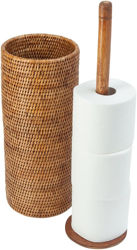 KOUBOO 3 Rolls La Jolla Hand Woven Rattan Toilet Roll Stand, Honey Brown, 17.145 x 17.145 x 52.07 cm