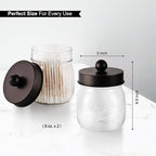 Farmhouse Decor Apothecary Jar Set, Mason Jar Bathroom Vanity Storage Organizer Canister-Qtip Holder Plastic Acrylic Jar for Cotton Swab, Cotton Pad, Floss Pick, Paper Clip, Hair Clip (2 Pack, Bronze)