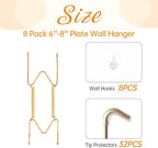 Bilillo 8 Pack Plate Hangers for The Wall, Suitable for 6-8 inch Art Plate, Stainless Steel Invisible Heavy Duty Wire Plate Holder with Wall Hooks, Plate Hangers for Displaying Plates, Platter, Dish