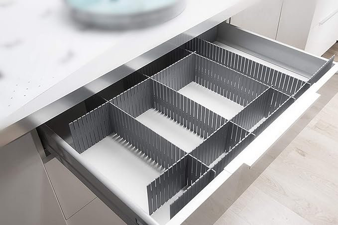 Onerbuy 8pcs Adjustable Grid Drawer Dividers DIY Plastic Closet Separator Tidy Organizer Container for Underwear Socks Belt Office Supplies(Grey)