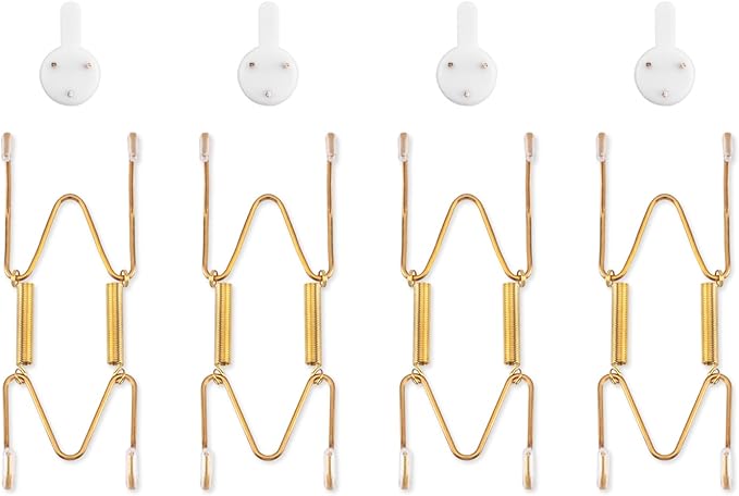 Bilillo 4 Pack Plate Hangers for The Wall, Suitable for 4-5 inch Art Plate, Stainless Steel Invisible Heavy Duty Wire Plate Holder with Wall Hooks, Plate Hangers for Displaying Plates, Platter, Dish