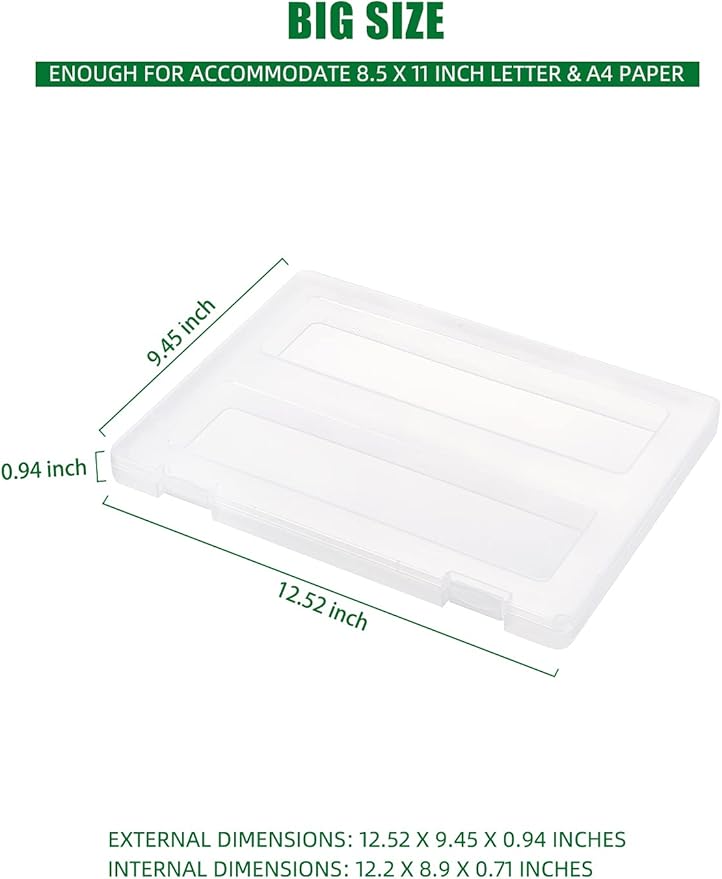 Denkee 4 Pack A4 Paper Organizer Box, Plastic Scrapbook Paper Organizer Containers for Craft and Arts Storage, Portable Board Game Storage for Art Supplies 8.5" x 11" US Letter