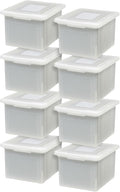 IRIS USA 8 Pack File Box, Plastic File Organizer with Lids for Letter/Legal File, Portable Document Box, Storage Bin with Secure Lid, Pearl 35 Qt.