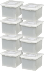 IRIS USA 8 Pack File Box, Plastic File Organizer with Lids for Letter/Legal File, Portable Document Box, Storage Bin with Secure Lid, Pearl 35 Qt.