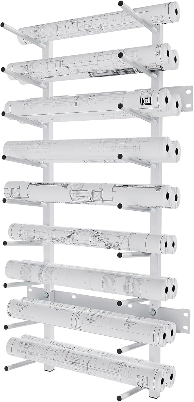 Wall Mount Blueprint Storage Rack Hanging File Roll Poster Display Rack Heavy Duty Roll File Holder for Construction Plan Posters Vinyl RollsHigh Map Capacity 320 lbs