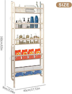 Behind The Door Bathroom Shelf Narrow 5-Tier, Slim Space-Saving Storage Shelf, Freestanding Narrow Shelving Unit for Bathroom, Kitchen, Closet and Laundry Room