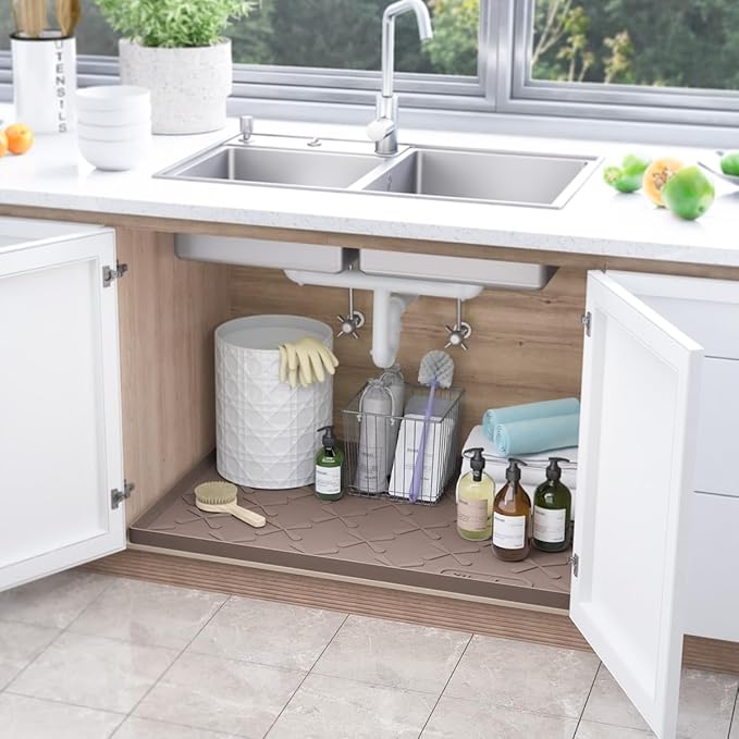 SIKADEER 34" x 19" Under Sink Mat Waterproof, Silicone Mat Kitchen Drawer Shelf and Cabinet Liner, Sink Protector for Kitchen Organizers and Storage, Boot Tray Pet Food Mats