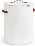 CHICVITA Tall Laundry Basket with Lid, White Clothes Laundry Hamper for Nursery, Cotton Rope Storage Basket for Clothes, Blankets, Toys, Laundry Bin, 15 x 20 inches