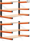 Wefaith Wood Organizer Lumber Storage Rack Wall Mount - Heavy Duty Metal Cantilever Shelves With 3-Level Holds Up 600 Lbs,Indoor & Outdoor Wood Storage Racks For Garage Woodshops Workshops - 4 Pack