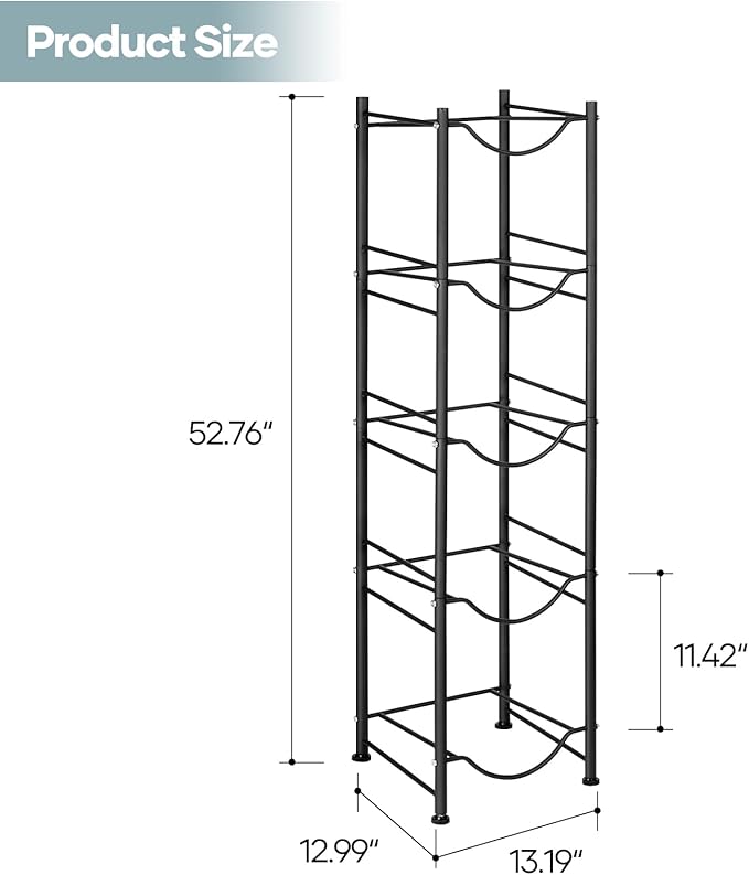 MOOACE 5 Gallon Water Jug Holder, 5 Tier Heavy Duty Water Cooler Jug Storage Rack, Detachable Water Dispenser Stand, Water Bottle Holder Organizer, Black