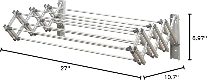 Aluminum 27" Collapsible Wall Mounted Clothes Drying Rack, Space Saver, Easy Storage, Retractable