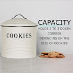 Blue Donuts Vintage Cookie Jar - Airtight Counter Cookie Container, Ivory Tin with Lid for Gift Giving, Large Capacity