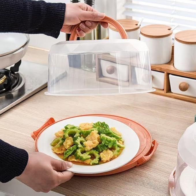 Pie Cake Carrier Cake Keeper Round Multiuse Muffins Cake Carrier with Lid for Dishes Vegetables Picnic Desserts Fruits (Orange)