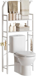 2-Tier Over The Toilet Storage, Multifunctional Vertical Over Toilet Bathroom Organizer, Freestanding Bathroom Storage Shelves with Hooks, Bathroom Organizer, Rustic Brown and Black TR01WT