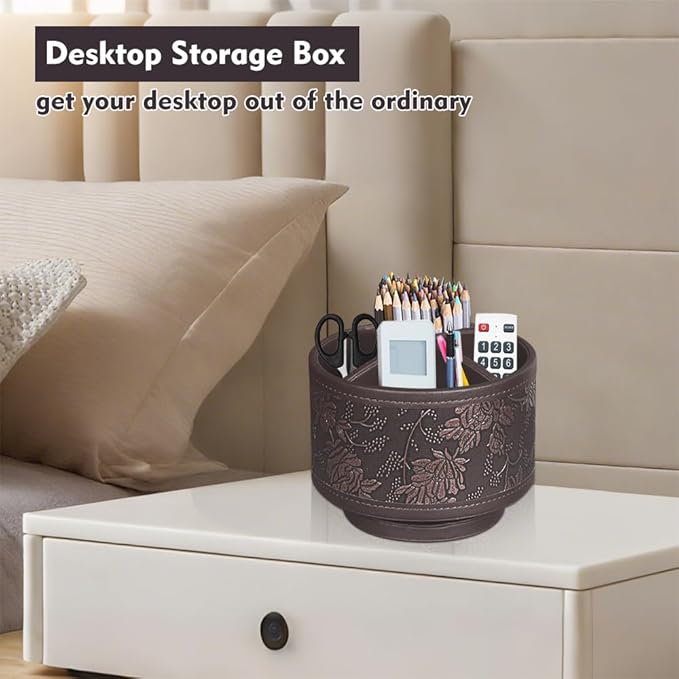 360°Rotatable TV Remote Control Holder with 4 Compartments, Bedside Table Remote Caddy, Desktop Storage Box, Office Desk Accessories, Art Supply Organizer for Controllers, Makeup Brush, Home Décor