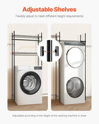 VEVOR Over The Washer and Dryer Storage Shelf, 4 Tier Laundry Room Drying Rack with Hanger Rod and Hooks, Adjustable Over Washer and Dryer Shelves, Laundry Room Shelf Storage Space Saver, Black