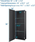 Black Bathroom Medicine Cabinet with Beveled Edge Mirrored Door 16 x 36 inch, Recessed or Surface Mount, with Adjustable Glass Shelves