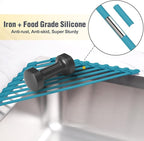 Tomorotec Compact Silicone-Coated Triangle Dish Drying Rack for Sink Corner - Foldable Stainless Steel Over-The-Sink Organizer and Storage Shelf (Dark Green)