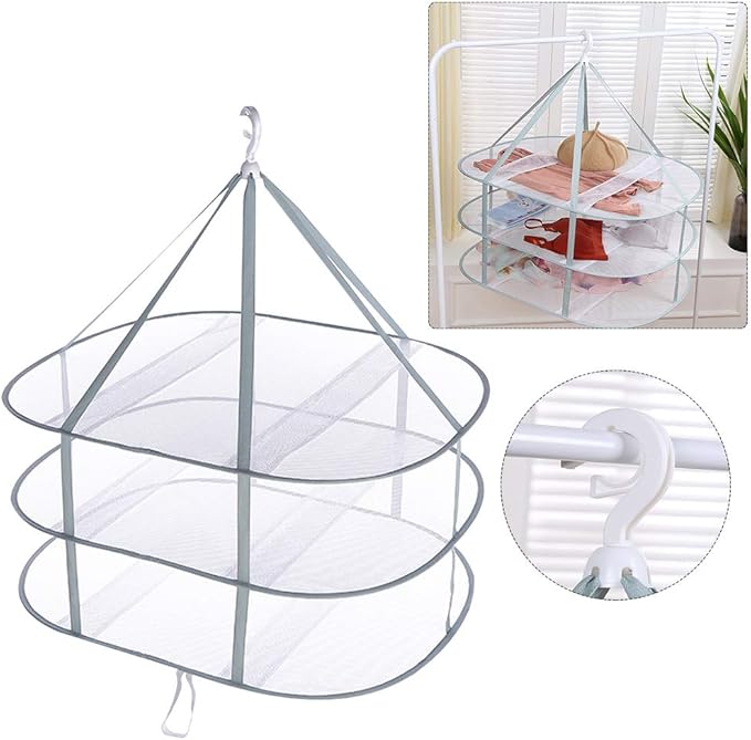 3 Tier Folding Drying Rack, 10Lb Capacity Space Saving Hanging Dryer with Fixing Band, Stackable Sweater Laundry Rack for Clothes, T-Shirt, Towels, Underwear, Indoor Outdoor Use, 31inch