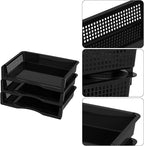6 Pack Office Stackable Letter Tray, Plastic Stackable Paper Storage Basket Tray, Black