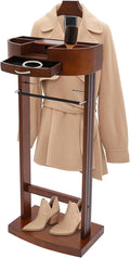 Wood Suit Rack, 22.05 Lbs Wooden Clothes Valet Stand, Freestanding Clothing Valet Stand Suit with Multi-compartment Tray & Drawer for Bedrooms Living Rooms Hallways (Brown)