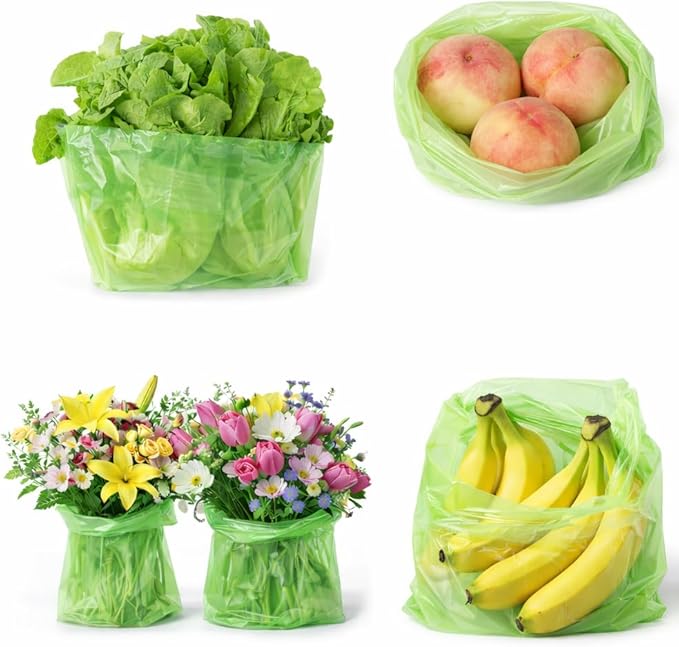 Reusable produce bags to keep Fruit fresh longer reusable,40 Pack(20S,20L) Vegetable bags to keep fresh,Green vegetable refrigerator bags,Green Reusable Salad & Cut Flower Storage Bags,BPA Free