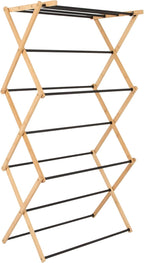 Household Essentials Bamboo Folding Clothes Drying Rack, Compact Upscale Laundry Rack with 13 Coated Dowels, Environmentally Friendly, Stable Frame