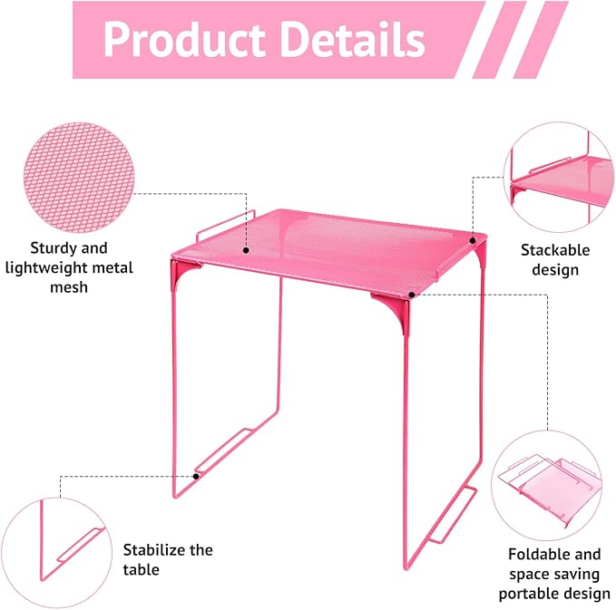 Locker Organizer Shelf Stackable Extra Locker Shelf for School Locker Organizer Storage Cabinet Accessories Suitable for School, Office, and Home use (1, Pink)