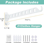 Wall Mounted Clothes Hanger with Swing Arm - 8-Hole Laundry Room Drying Rack | 180° Rotation & Space Saving for Hanging Clothes | Swing Away Coat Hanger | Aluminium(2-Pack, White)
