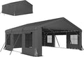 Outsunny 20' x 20' Heavy Duty Carport, Portable Garage Car Canopy Tent with Reinforced Galvanized Frame, 3 Roll-up Doors, 4 Mesh Windows for Cars, Trucks, Boats, Motorcycle, Bike, Dark Gray