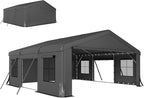 Outsunny 20' x 20' Heavy Duty Carport, Portable Garage Car Canopy Tent with Reinforced Galvanized Frame, 3 Roll-up Doors, 4 Mesh Windows for Cars, Trucks, Boats, Motorcycle, Bike, Dark Gray