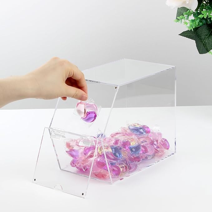 Clear Laundry Room Organizer for Pods and Dryer Sheets, Acrylic Storage Box for Fabric Sheets Dryer Balls Clothes Pins, Acrylic Candy Dry Food Snacks Dispenser Containers
