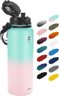 Fanhaw 40 oz Insulated Stainless Steel Water Bottle with Chug Lid, Leakproof & Sweat-Free Extra-Large Metal Bottle for Outdoor, Hiking & Gym (Green Pink)