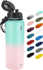 Fanhaw 40 oz Insulated Stainless Steel Water Bottle with Chug Lid, Leakproof & Sweat-Free Extra-Large Metal Bottle for Outdoor, Hiking & Gym (Green Pink)
