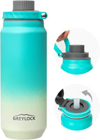 Greylock 20 oz Insulated Water Bottle with Straw Lid, Reusable Stainless Steel Sports Water Bottles with Foldable Handle, Leak Proof, Double-Wall Vacuum Insulation, 24 Hours Cold (Mint)