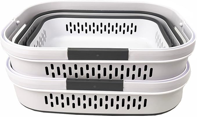 SAMMART 40L (10.5 Gallon) Collapsible Plastic Laundry Basket with Handles - Foldable Pop Up Storage Container/Organizer - Portable Laundry Hamper - Space Saving (2, White/Steel Grey)